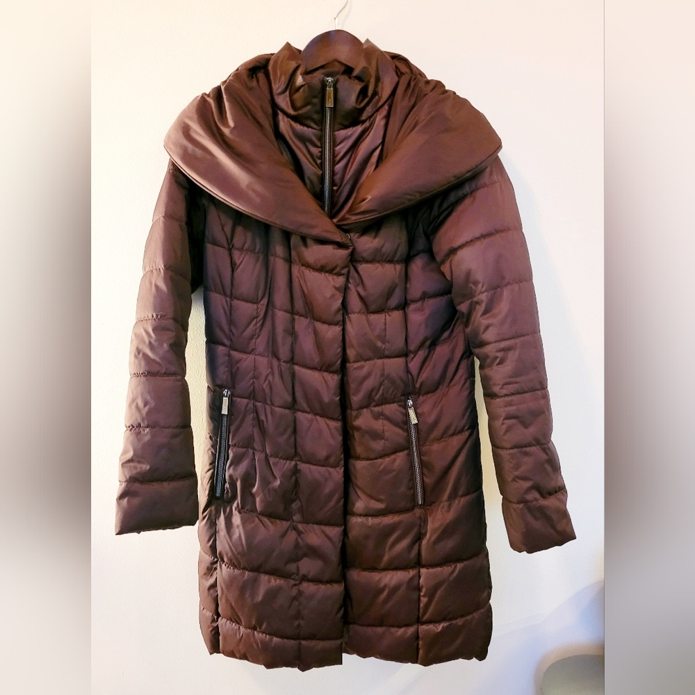 Burgundy long puffer coat
